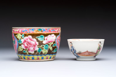 A varied collection of nine Chinese blue, white and famille rose wares, Kangxi and later