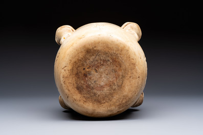 A large Italian carved marble 'Memento Mori' apothecary mortar, 17th C.
