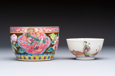 A varied collection of nine Chinese blue, white and famille rose wares, Kangxi and later