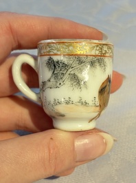 A pair of rare Chinese gilt- and silver-decorated grisaille and iron-red miniature 'Horse' cups, Yongzheng/Qianlong