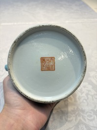 A Chinese grisaille turquoise-ground Dayazhai-style teapot and cover, Guangxu mark and of the period