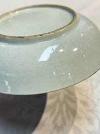 Two sets of Chinese export monogrammed polychrome cups and saucers, Qianlong/Jiaqing