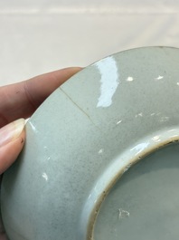 Two sets of Chinese export monogrammed polychrome cups and saucers, Qianlong/Jiaqing