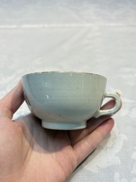 Two sets of Chinese export monogrammed polychrome cups and saucers, Qianlong/Jiaqing