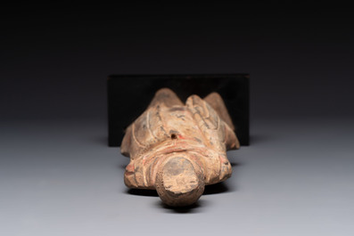 Five Chinese polychrome pottery figures, Sui/Tang/Ming
