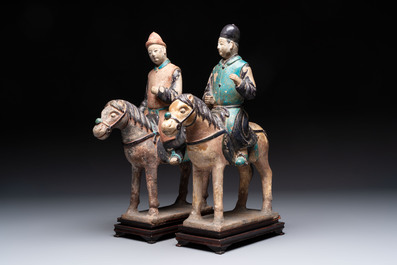 Five Chinese polychrome pottery figures, Sui/Tang/Ming