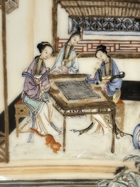 A Chinese famille rose 'Ladies Playing Go' saucer, Yongzheng