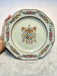 A Chinese famille rose armorial plate with the arms of Clerke for the English market, Qianlong, ca. 1765