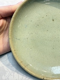 A Chinese green 'Jun' plate, Tian Hu Shan 天湖山 mark, Yuan