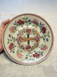 A pair of Chinese famille rose 'He He Er Xian' plates, Yongzheng/Qianlong