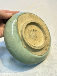 A Chinese green 'Jun' plate, Tian Hu Shan 天湖山 mark, Yuan