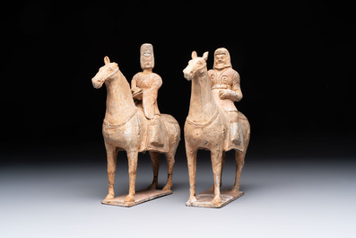 Five Chinese polychrome pottery figures, Sui/Tang/Ming