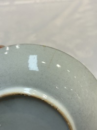 Two sets of Chinese export monogrammed polychrome cups and saucers, Qianlong/Jiaqing