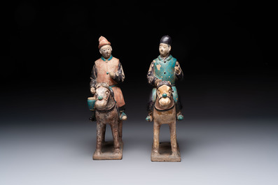Five Chinese polychrome pottery figures, Sui/Tang/Ming