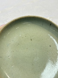A Chinese green 'Jun' plate, Tian Hu Shan 天湖山 mark, Yuan