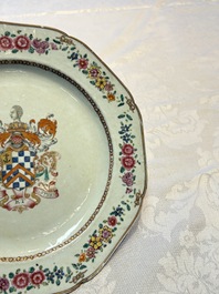 A Chinese famille rose armorial plate with the arms of Clerke for the English market, Qianlong, ca. 1765