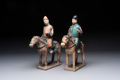 Five Chinese polychrome pottery figures, Sui/Tang/Ming