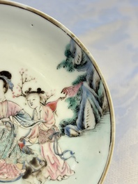 A fine Chinese famille rose 'Elegant Lady on Horseback' saucer, Yongzheng