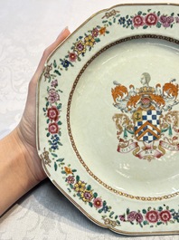 A Chinese famille rose armorial plate with the arms of Clerke for the English market, Qianlong, ca. 1765