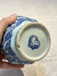 A Chinese blue and white bottle vase with floral design, hare mark, Wanli