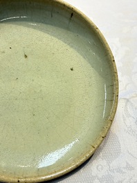 A Chinese green 'Jun' plate, Tian Hu Shan 天湖山 mark, Yuan