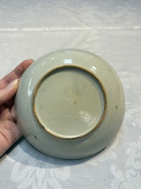 Two sets of Chinese export monogrammed polychrome cups and saucers, Qianlong/Jiaqing