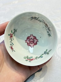 A pair of fine Chinese famille rose 'Rooster' cups and saucers, Yongzheng