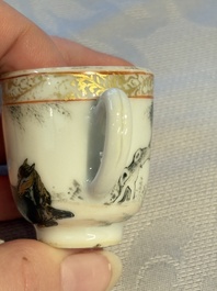 A pair of rare Chinese gilt- and silver-decorated grisaille and iron-red miniature 'Horse' cups, Yongzheng/Qianlong