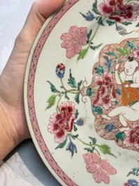 A pair of Chinese famille rose 'He He Er Xian' plates, Yongzheng/Qianlong