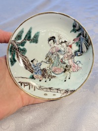 A fine Chinese famille rose 'Elegant Lady on Horseback' saucer, Yongzheng
