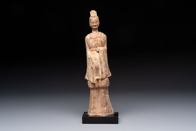 Five Chinese polychrome pottery figures, Sui/Tang/Ming