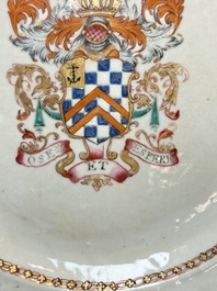 A Chinese famille rose armorial plate with the arms of Clerke for the English market, Qianlong, ca. 1765