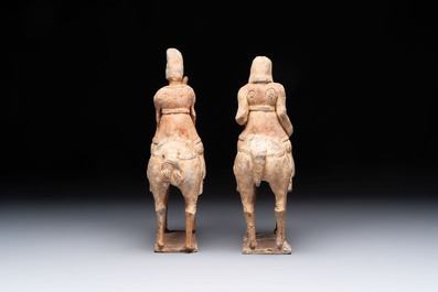 Five Chinese polychrome pottery figures, Sui/Tang/Ming