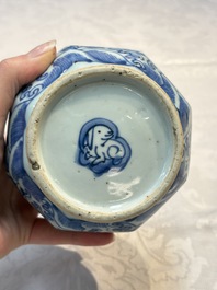 A Chinese blue and white bottle vase with floral design, hare mark, Wanli