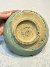 A Chinese green 'Jun' plate, Tian Hu Shan 天湖山 mark, Yuan