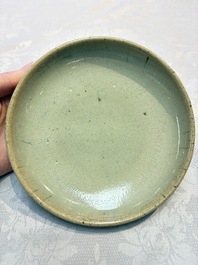 A Chinese green 'Jun' plate, Tian Hu Shan 天湖山 mark, Yuan