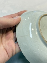 Two sets of Chinese export monogrammed polychrome cups and saucers, Qianlong/Jiaqing