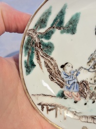 A fine Chinese famille rose 'Elegant Lady on Horseback' saucer, Yongzheng