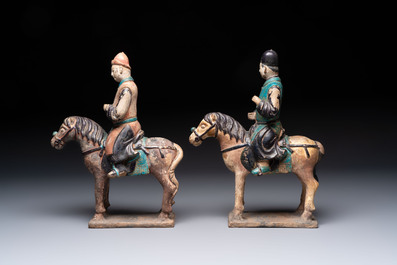 Five Chinese polychrome pottery figures, Sui/Tang/Ming