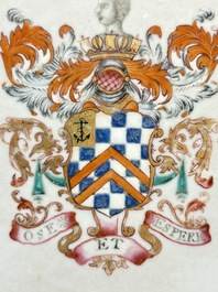 A Chinese famille rose armorial plate with the arms of Clerke for the English market, Qianlong, ca. 1765