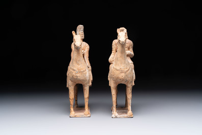 Five Chinese polychrome pottery figures, Sui/Tang/Ming