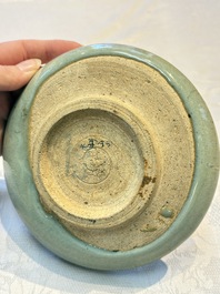 A Chinese green 'Jun' plate, Tian Hu Shan 天湖山 mark, Yuan