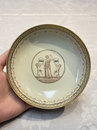 Two sets of Chinese export monogrammed polychrome cups and saucers, Qianlong/Jiaqing