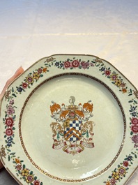 A Chinese famille rose armorial plate with the arms of Clerke for the English market, Qianlong, ca. 1765