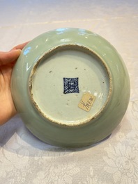 A Chinese famille verte 'Erotic Subject' plate, 19th C.