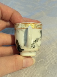 A pair of rare Chinese gilt- and silver-decorated grisaille and iron-red miniature 'Horse' cups, Yongzheng/Qianlong