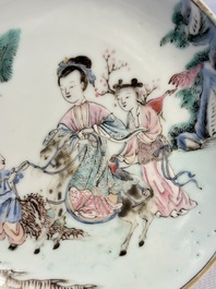 A fine Chinese famille rose 'Elegant Lady on Horseback' saucer, Yongzheng