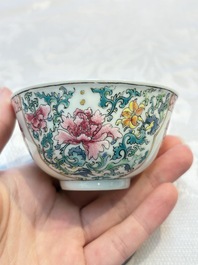 A pair of fine Chinese famille rose 'Rooster' cups and saucers, Yongzheng