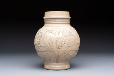 A Westerwald stoneware jug or 'Kugelbauchkrug' with floral design, Germany, 17/18th C.