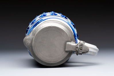 A Westerwald stoneware tankard with a mounted pewter lid, Germany, 18th C.